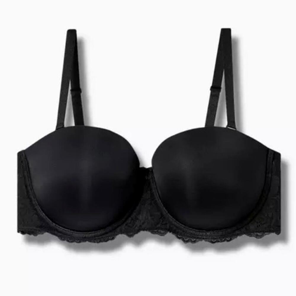 Torrid Curve NWT Black Micro & Lace Lightly Lined Strapless Multi-Way Bra 42B